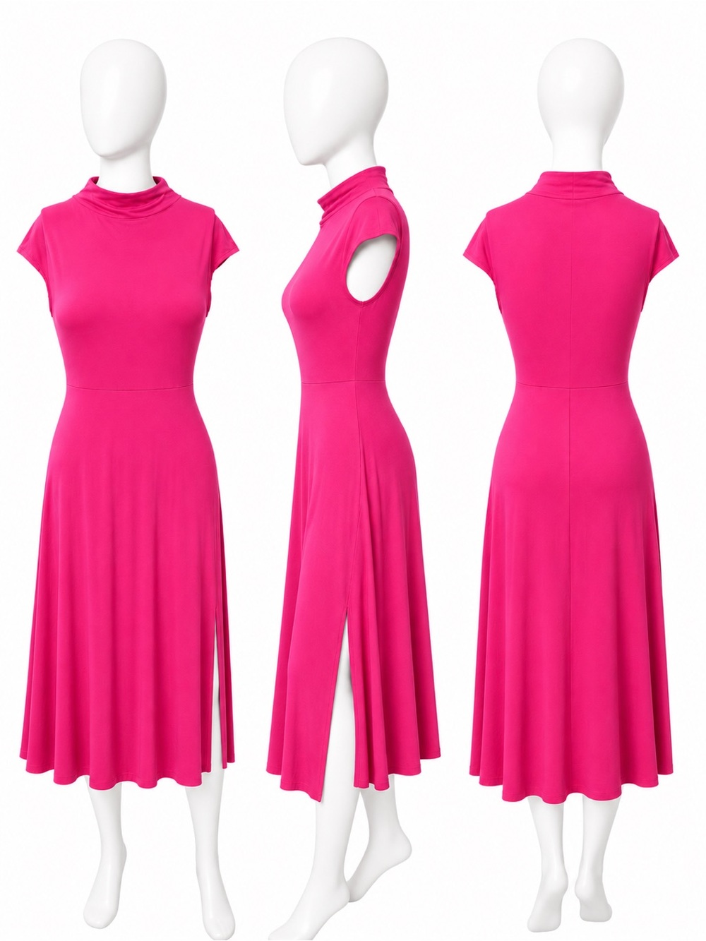 West Kei Hot Pink Mock Neck Midi Dress